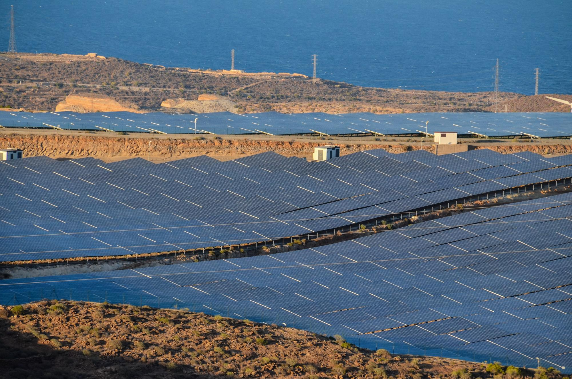 Solar field near coastline